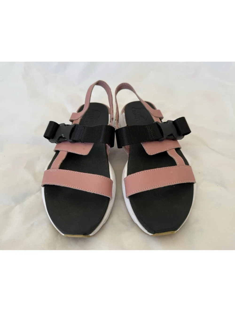 Sorel Kinetic Impact Slingback Sandals Size 6.5 Eraser Pink White Black Buckle